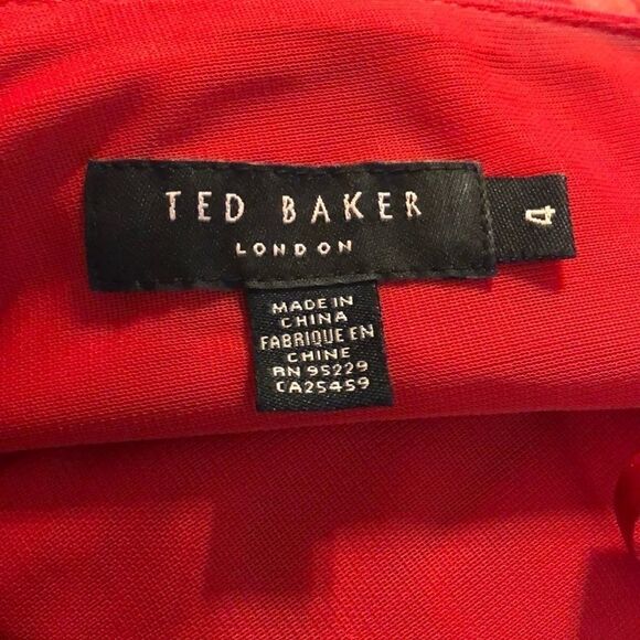 Ted Baker | Red Sleeveless V-Neck Cocktail Dress 4 - Picture 4 of 5